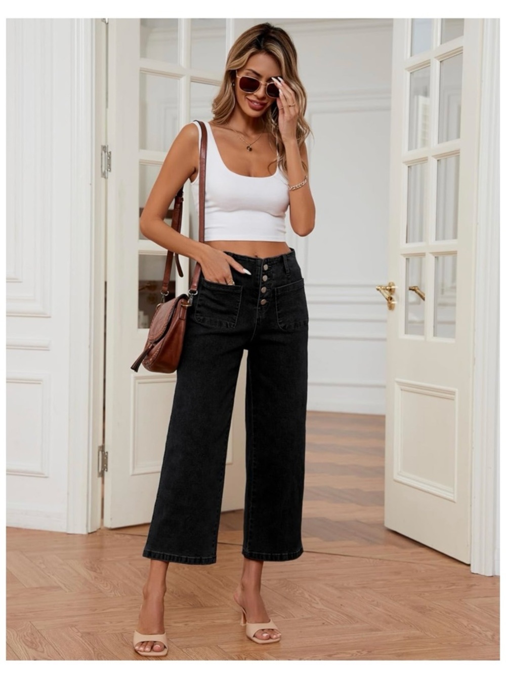 High Waist Wide Leg Ankle Cropped Jeans | Size 12 | EUC - Picture 2 of 7